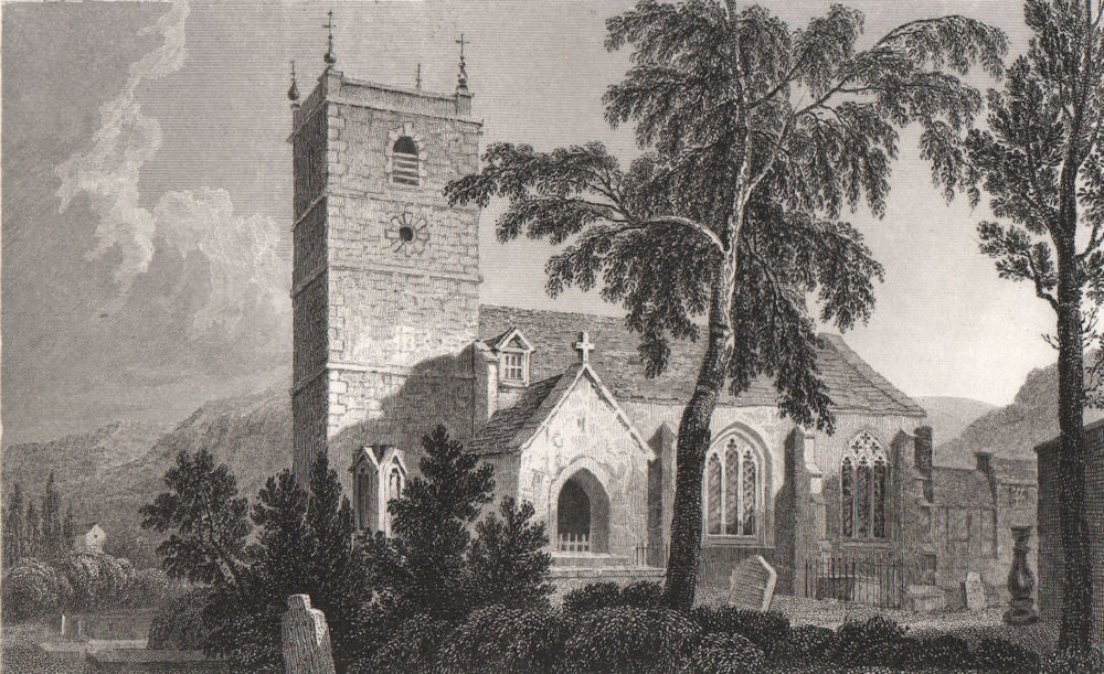 Llangollen Church, Denbighshire, Wales, by Henry Gastineau 1835 old print